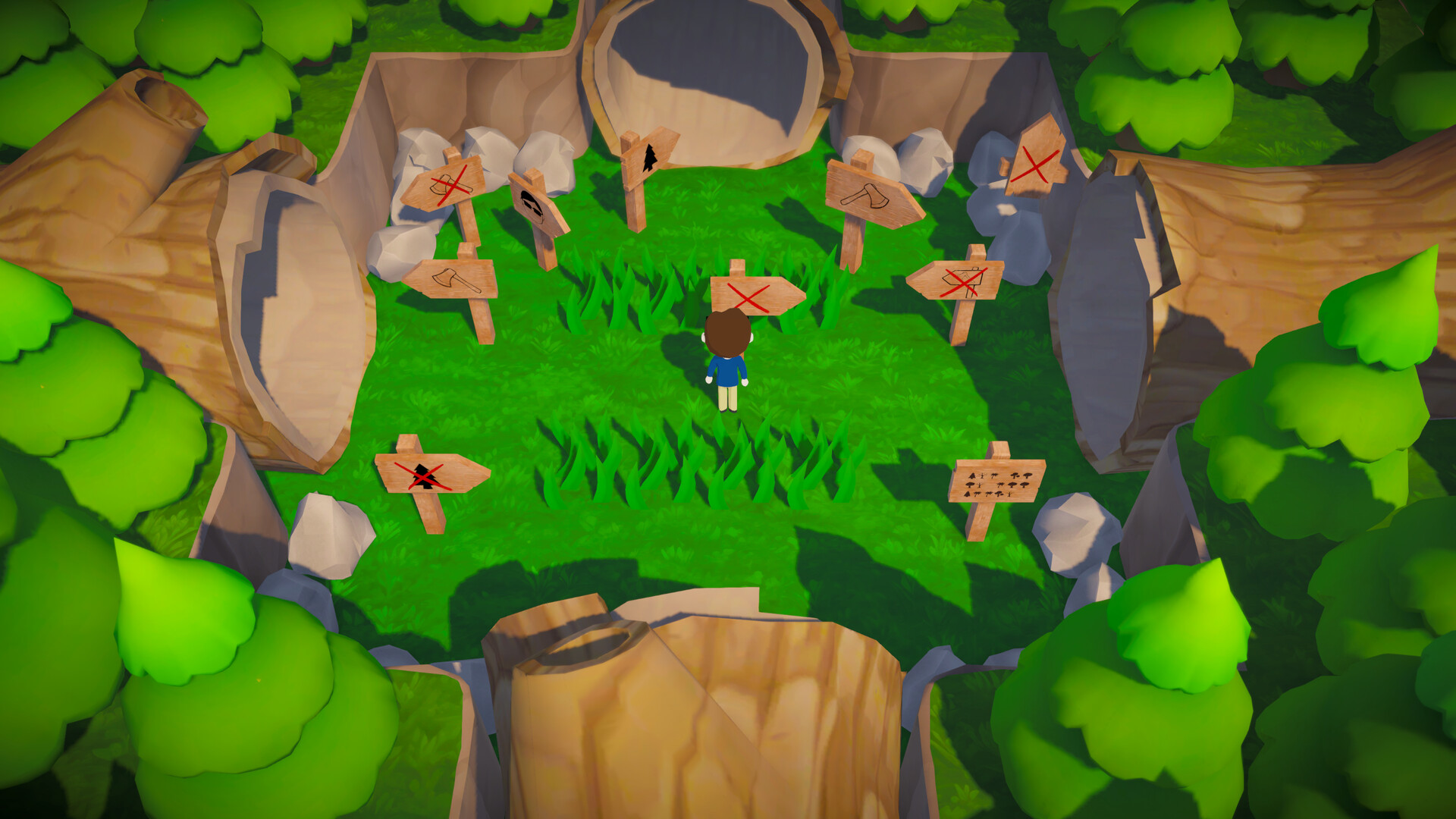 Trees Hate You screenshot with fake signs and misleading directions